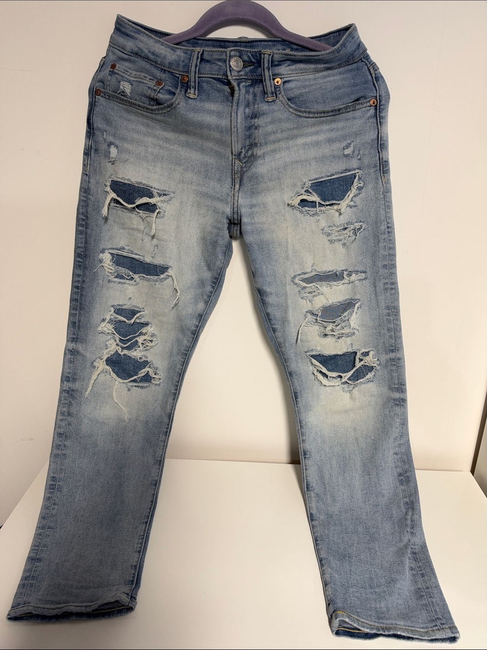 American Eagle Outfitters Light Blue Distressed Straight Jeans